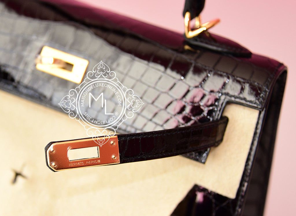 Hermes Kelly Sellier 25 Black Shiny Crocodile Gold Hardware – Madison  Avenue Couture