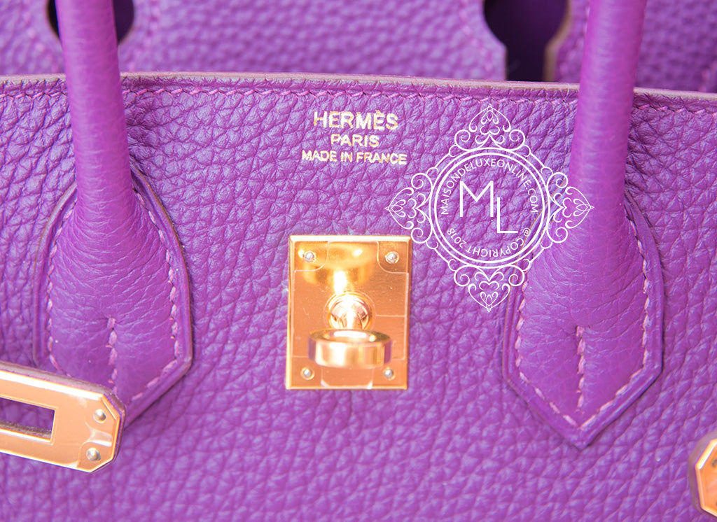 Hermes Birkin 25 Anemone Purple Swift GHW Handbag in Box