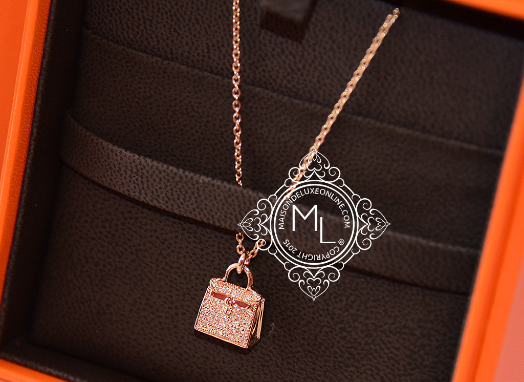 Hermes 18k Rose Gold Diamond Kelly Amulettes Pendant Necklace – Madison  Avenue Couture