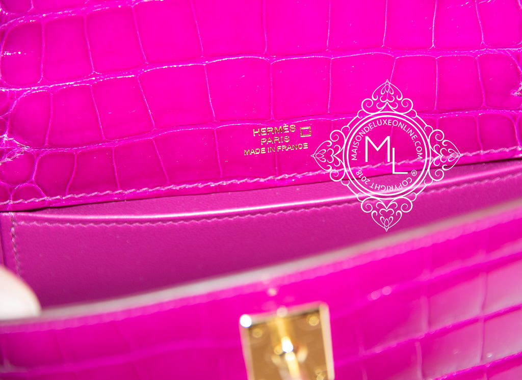 Hermes Rose Scheherazade Crocodile Mini Kelly Pochette Clutch - MAISON de  LUXE