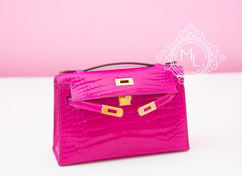 Hermes 5P Bubblegum Pink Crocodile Alligator Kelly 25 Bag Pochette Clutch –  MAISON de LUXE