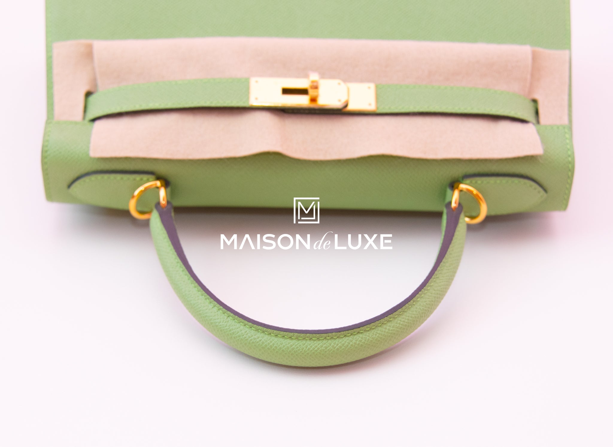 Hermes Special Order (HSS) Kelly Sellier 25 Vert Criquet Epsom Permabr –  Madison Avenue Couture