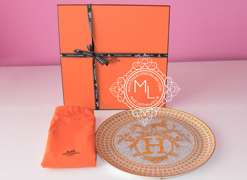 Hermes Classic Mosaique Au 24 Gold Tart Platter Presentation Plate Tray - New - MAISON de LUXE - 1