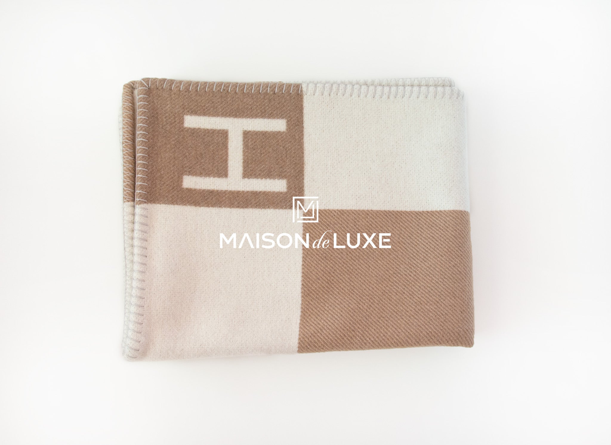 Hermes Naturel Wool Cashmere H Avalon Vibration Blanket Throw Home