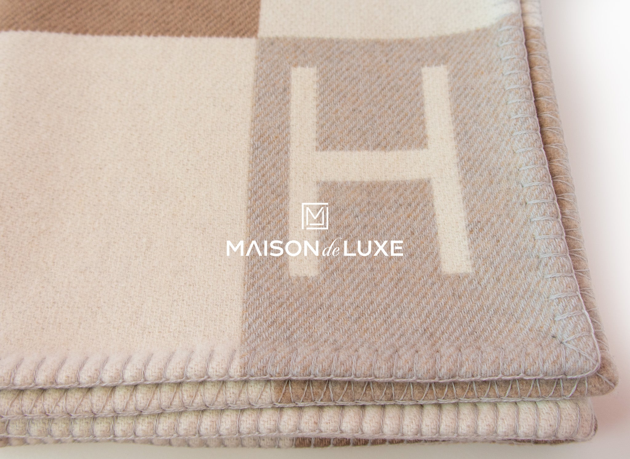 Hermes Naturel Wool Cashmere H Avalon Vibration Blanket Throw Home