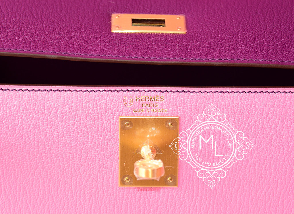 Hermes 5P Pink Rose Shocking Anemone Purple Sellier Chevre Kelly 28 –  MAISON de LUXE