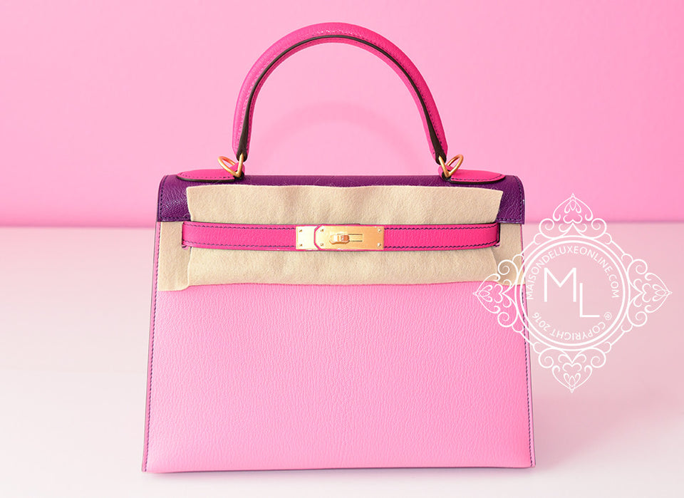 Hermes Birkin Bag 25cm HSS Anemone, Rose Confetti And Blue Electric Chevre  Mysore Brushed Gold Hardware