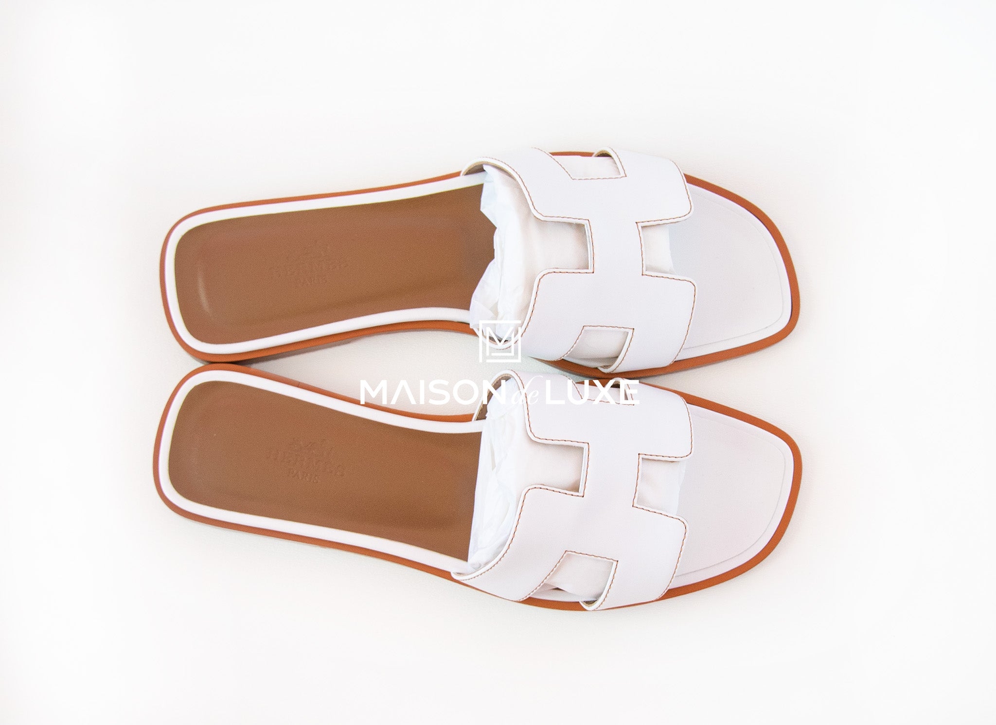 HERMES HERMES Oran shoes Sandals white Epsom leather Used Women size 37 ﾎﾜｲﾄ
