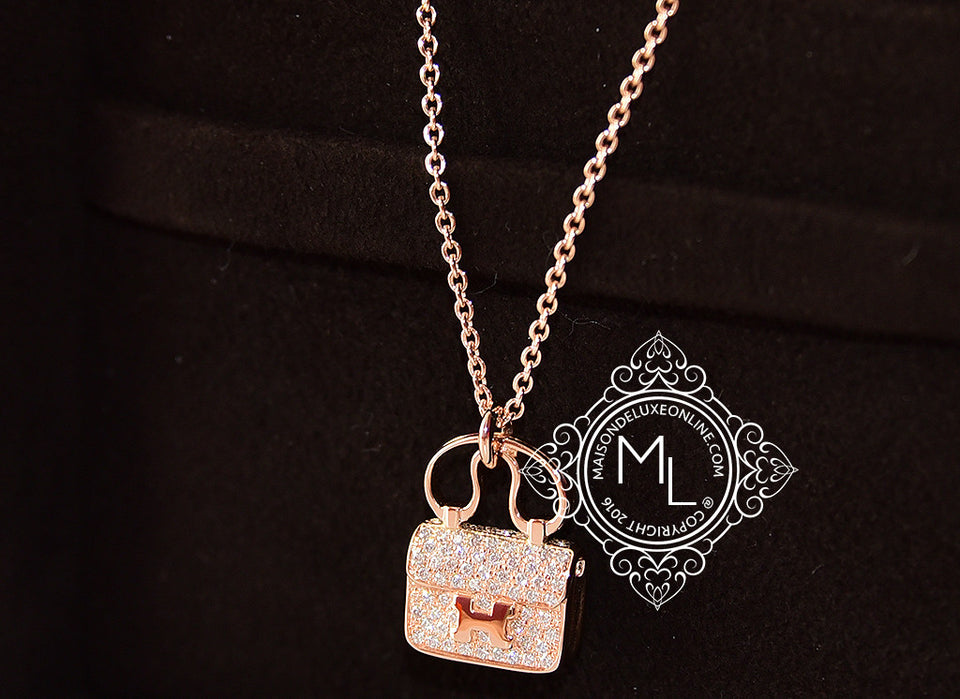 Hermes Rose Gold Diamond Constance Pendant Necklace - New - MAISON de LUXE - 1