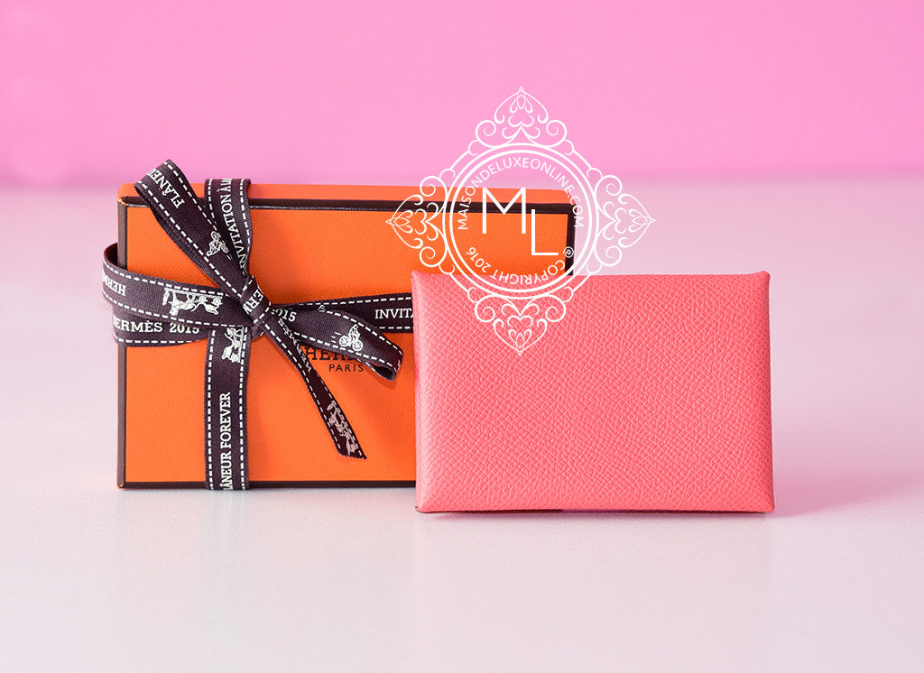 Hermes Flamingo Pink Epsom Calvi Card Case Holder - MAISON de LUXE