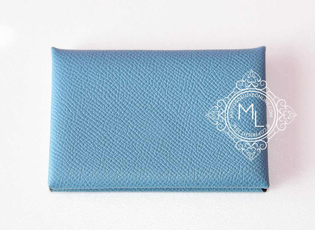 Hermès Calvi Card Holder Mini Wallet in Blue Sapphire Epsom with
