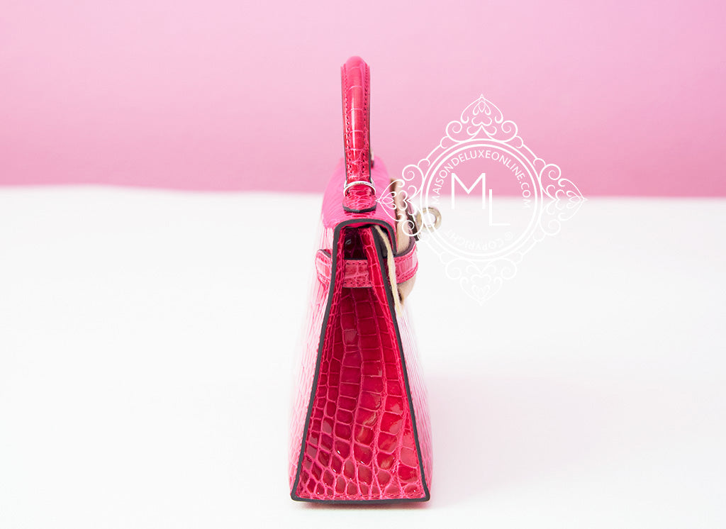 Hermes 5P Bubblegum Pink Crocodile Mini Kelly II 20 cm - MAISON de LUXE