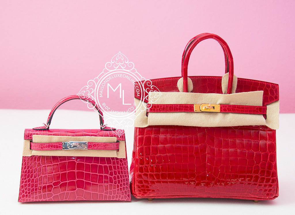 Hermès Kelly Sellier Mini II Rose Extreme Lisse Crocodile Alligator PHW  from 100% authentic materials!