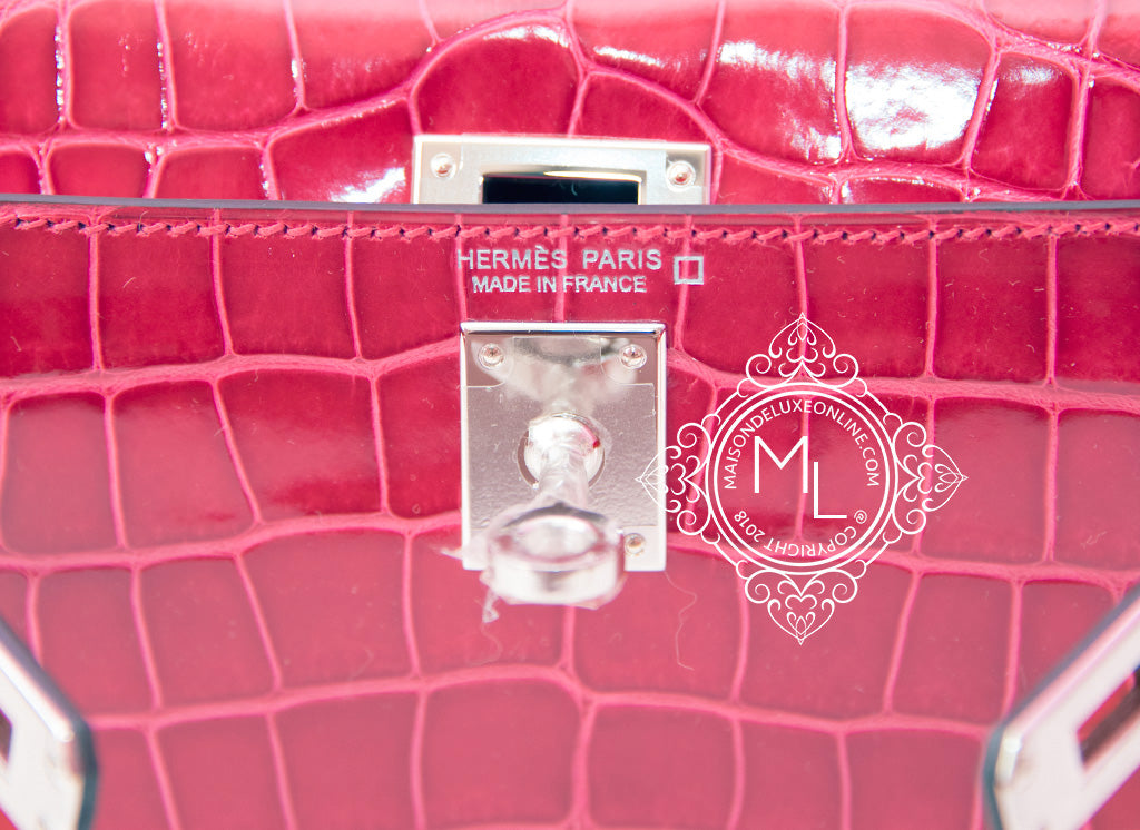 Hermes 5P Bubblegum Pink Crocodile Mini Kelly II 20 cm - MAISON de LUXE