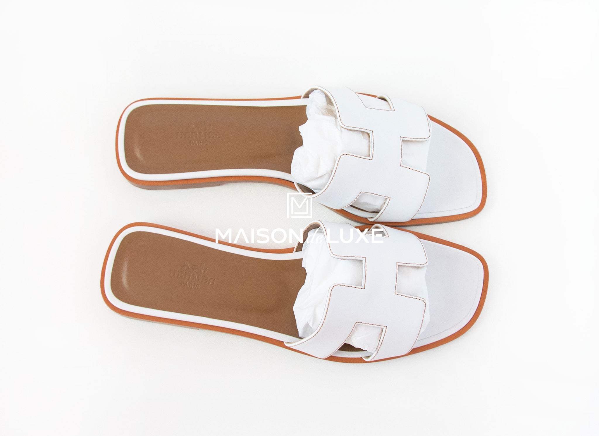 HERMES HERMES Oran shoes Sandals white Epsom leather Used Women size 37 ﾎﾜｲﾄ