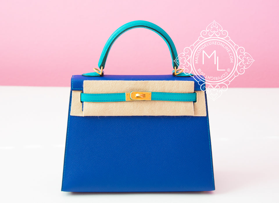 Hermes Blue Electrique + Blue Paon HSS Sellier Epsom Kelly 25 Handbag