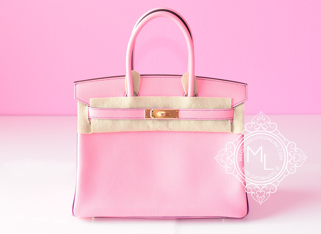 Hermes Rose Confetti Pink Anemone Chevre Birkin 30 Handbag - New - MAISON de LUXE - 1