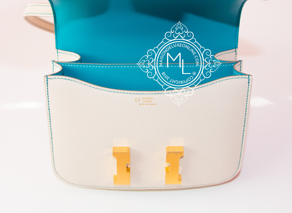 Hermes Mini Constance 18 Bag Bicolored 7f Blue Paon Epsom Enamel PHW