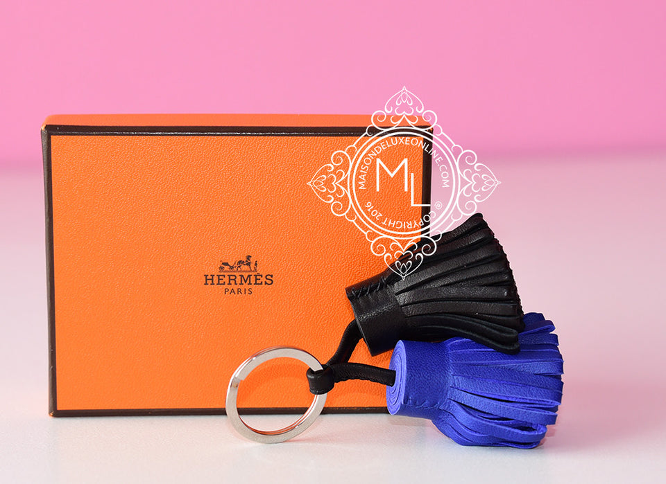 Hermes Blue Electrique Black Carmen Duo Keychain Bag Charm - New - MAISON de LUXE - 1