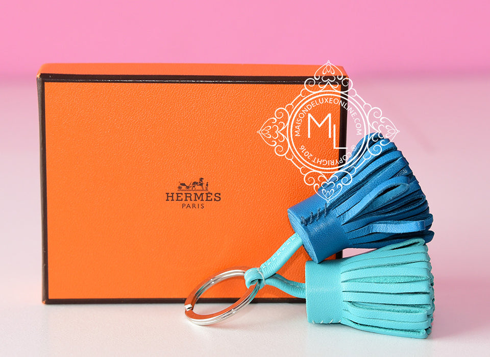 Hermes Blue Izmir Lagon Carmen Duo Keychain Bag Charm - New - MAISON de LUXE - 1