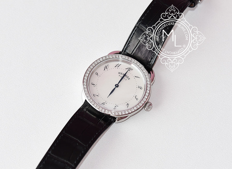 Hermes Diamond Arceau Watch GM Black Crocodile Strap - New - MAISON de LUXE - 6