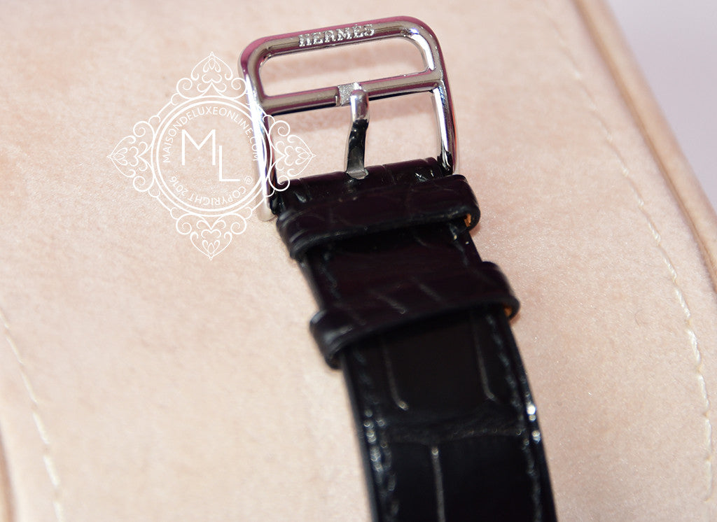 HERMES Black Padded Crocodile Watch Strap