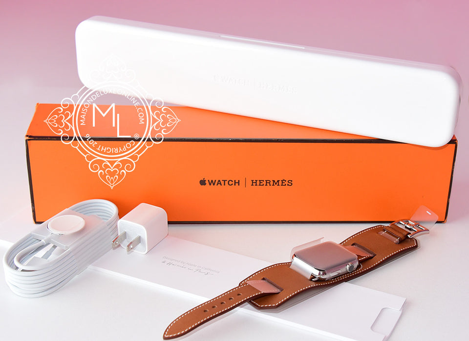 Hermes 42 mm Brown Fauve Barenia Apple Watch Cuff Bracelet - New - MAISON de LUXE - 1