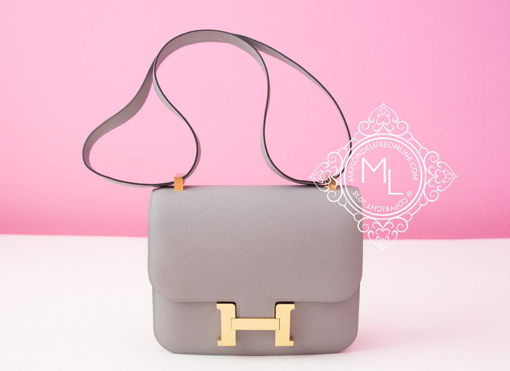 Hermes Gris Mouette Gray Black Epsom HSS Constance MM 24 25 Bag