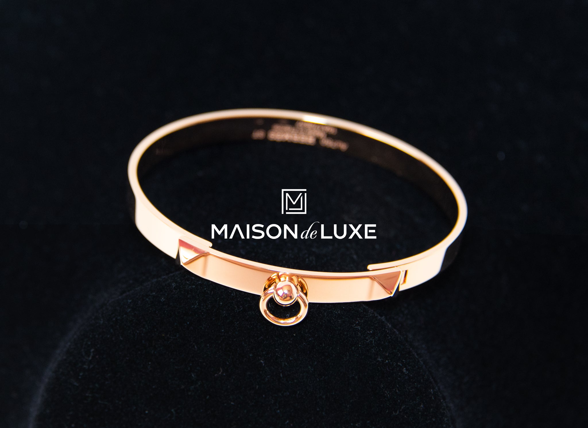 Hermes 18K Rose Gold Collier de Chien CDC Bangle ST Bracelet Cuff – MAISON  de LUXE