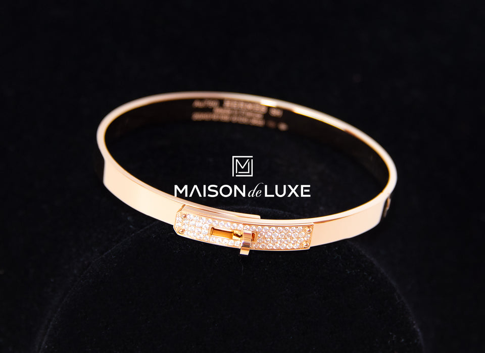Hermes Rose Gold Diamond Kelly Bracelet SH