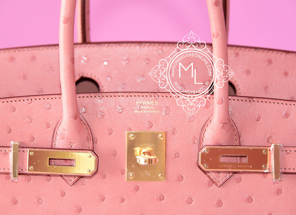 HERMES ROSE PINK TERRE CUITE OSTRICH BIRKIN 30 KELLY – MAISON de LUXE