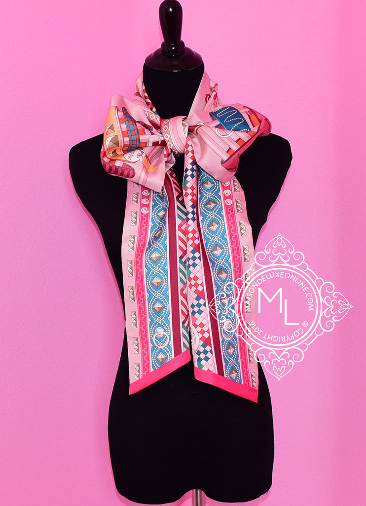 Hermes Rose Pink Fuchsia Colliers de Chiens Silk Maxi Twilly Shawl Scarf Wrap - New - MAISON de LUXE - 1