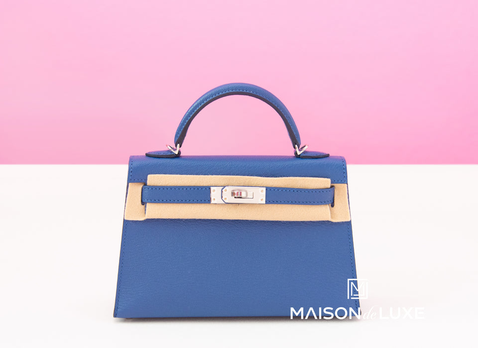 Hermes Blue Brighton & Rose Pourpre PHW Mini Kelly II 20 cm