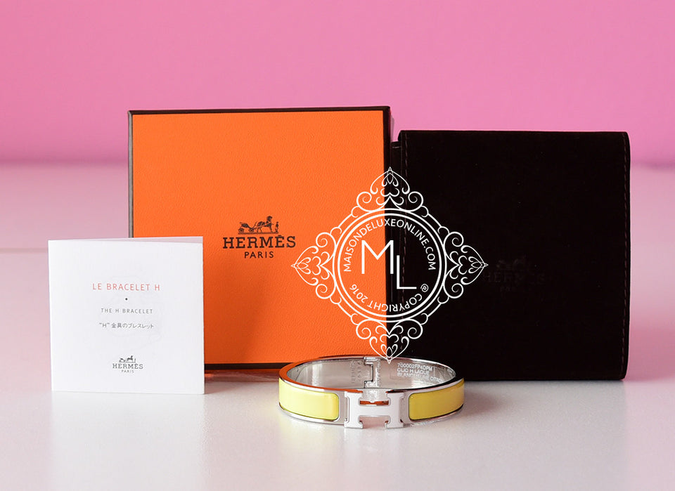 Hermes Jaune Citron Clic Clac Narrow Enamel Bracelet Cuff PM - New - MAISON de LUXE - 1