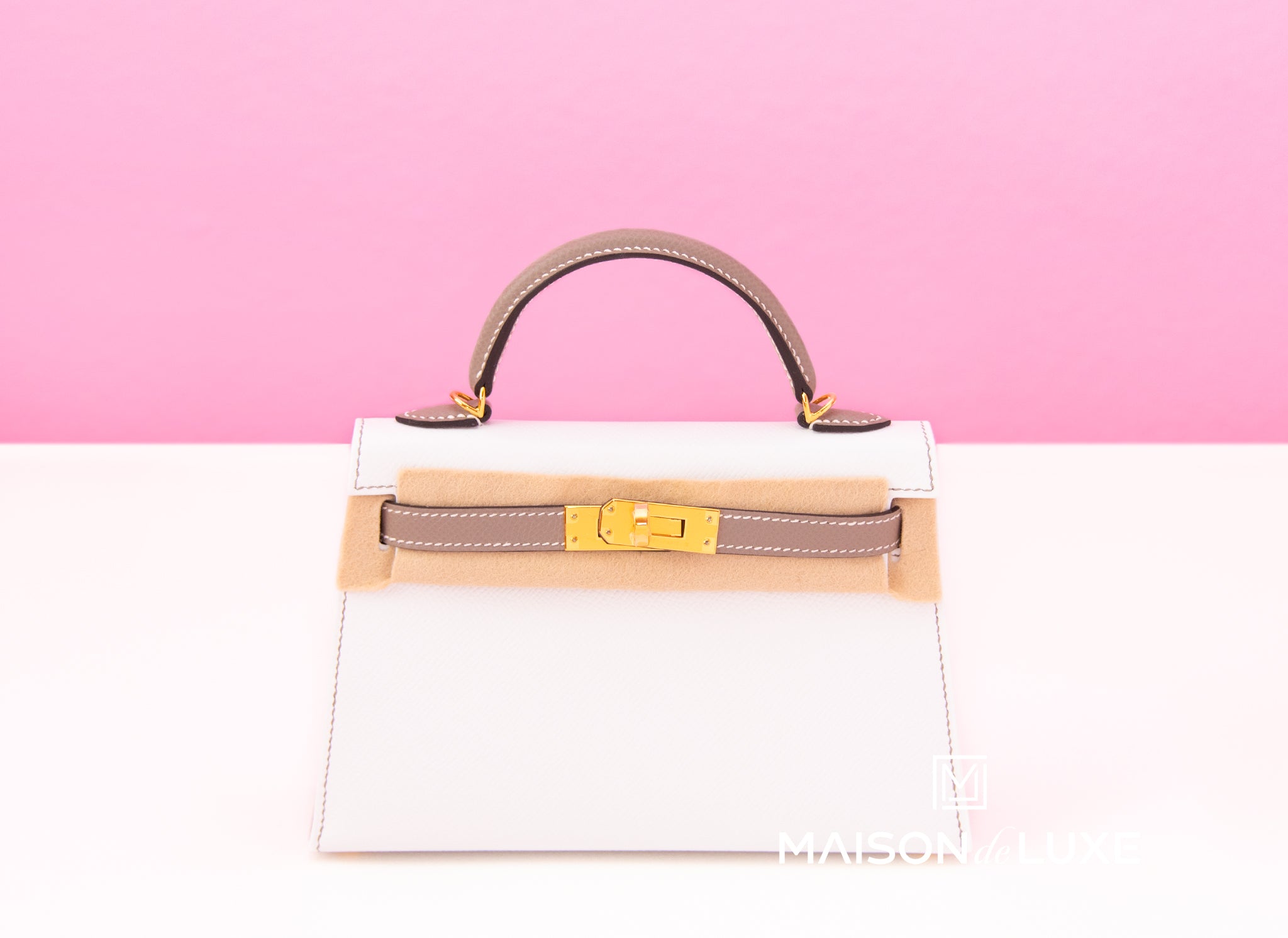 hermes backpack mini Hermes Mini Kelly II 20 Blanc / Gris Asphalt Epsom