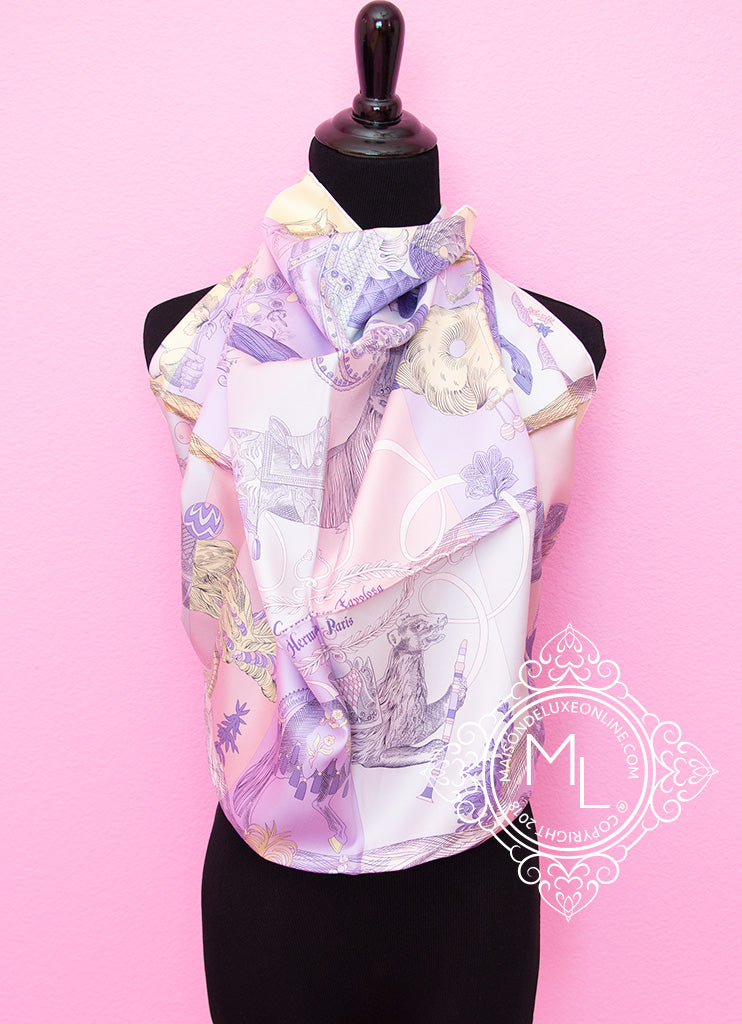 Hermes Le Saut H Purple Twill Silk Scarf Shawl Stole