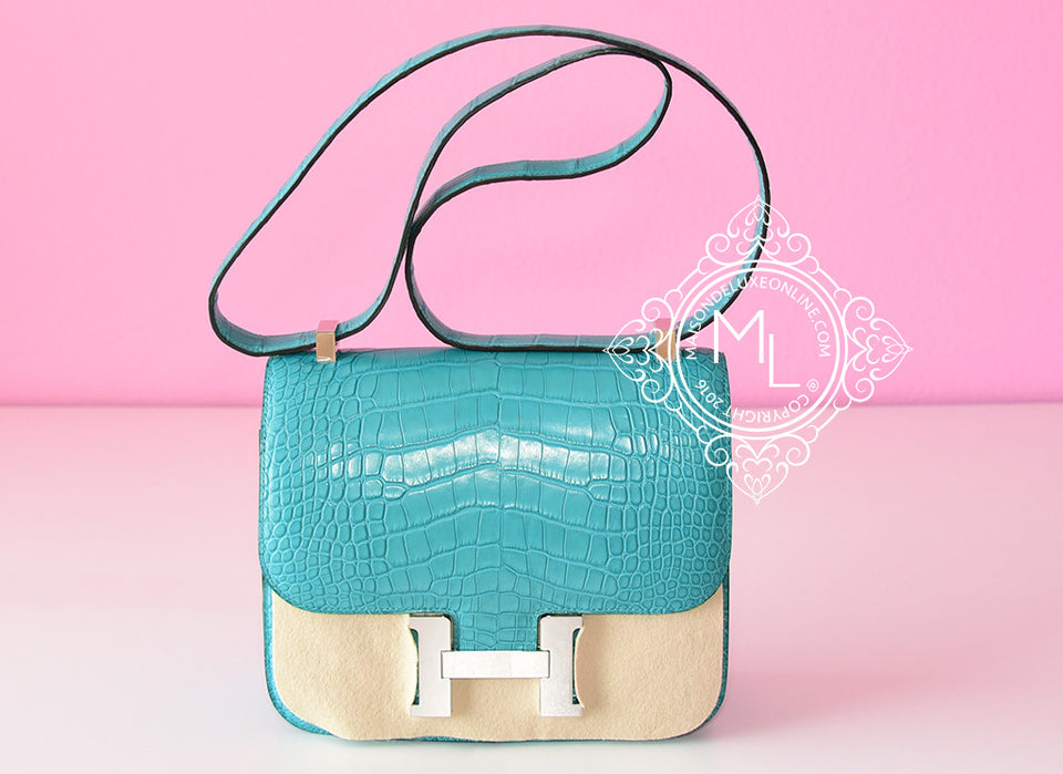 Hermes Blue Paon Crocodile Constance MM 24/25 Handbag - New - MAISON de LUXE - 1