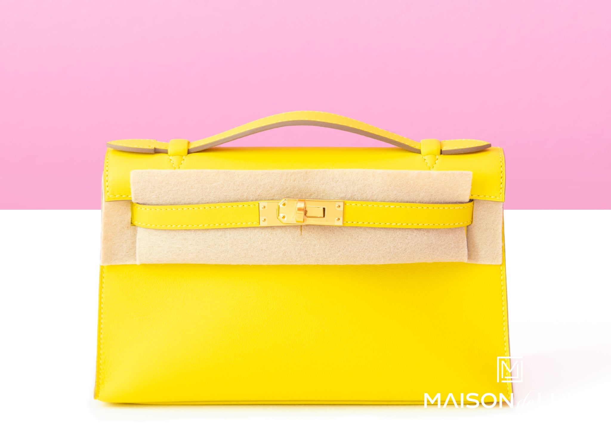 Hermès Kelly clutch lime yellow Leather ref.214036 - Joli Closet