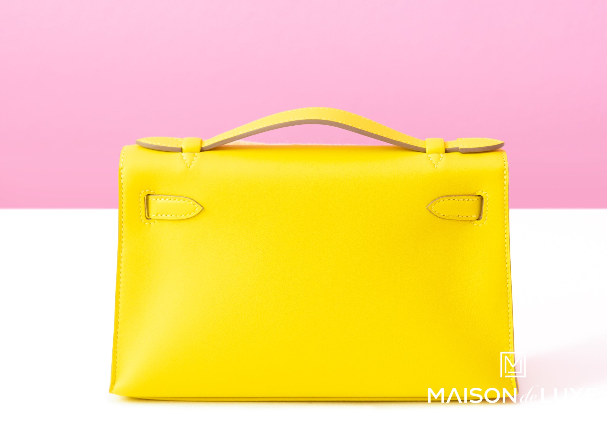 Hermes Lime Yellow 9R Swift Kelly Pochette Clutch Bag Handbag