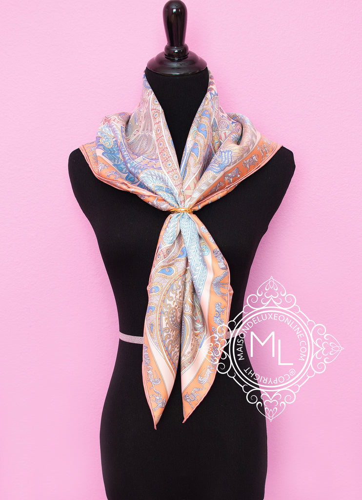 Hermes Rose Twill Silk 90 cm 36 Le Jardin de la Maharani Scarf Shawl ...