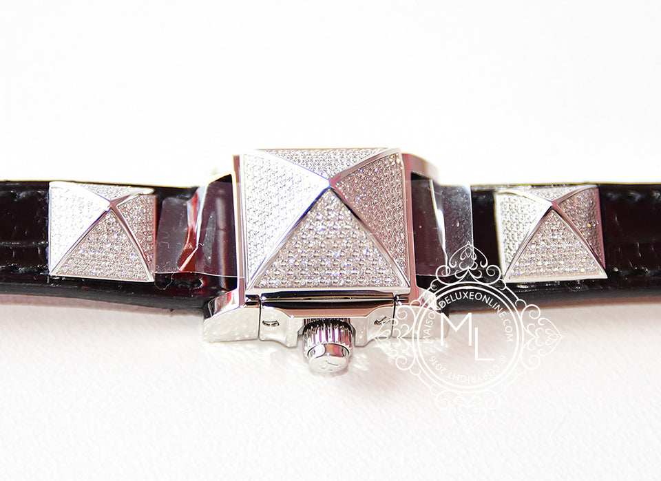 Hermes Pave Diamond Medor CDC Black Crocodile Watch Bracelet - New - MAISON de LUXE - 1