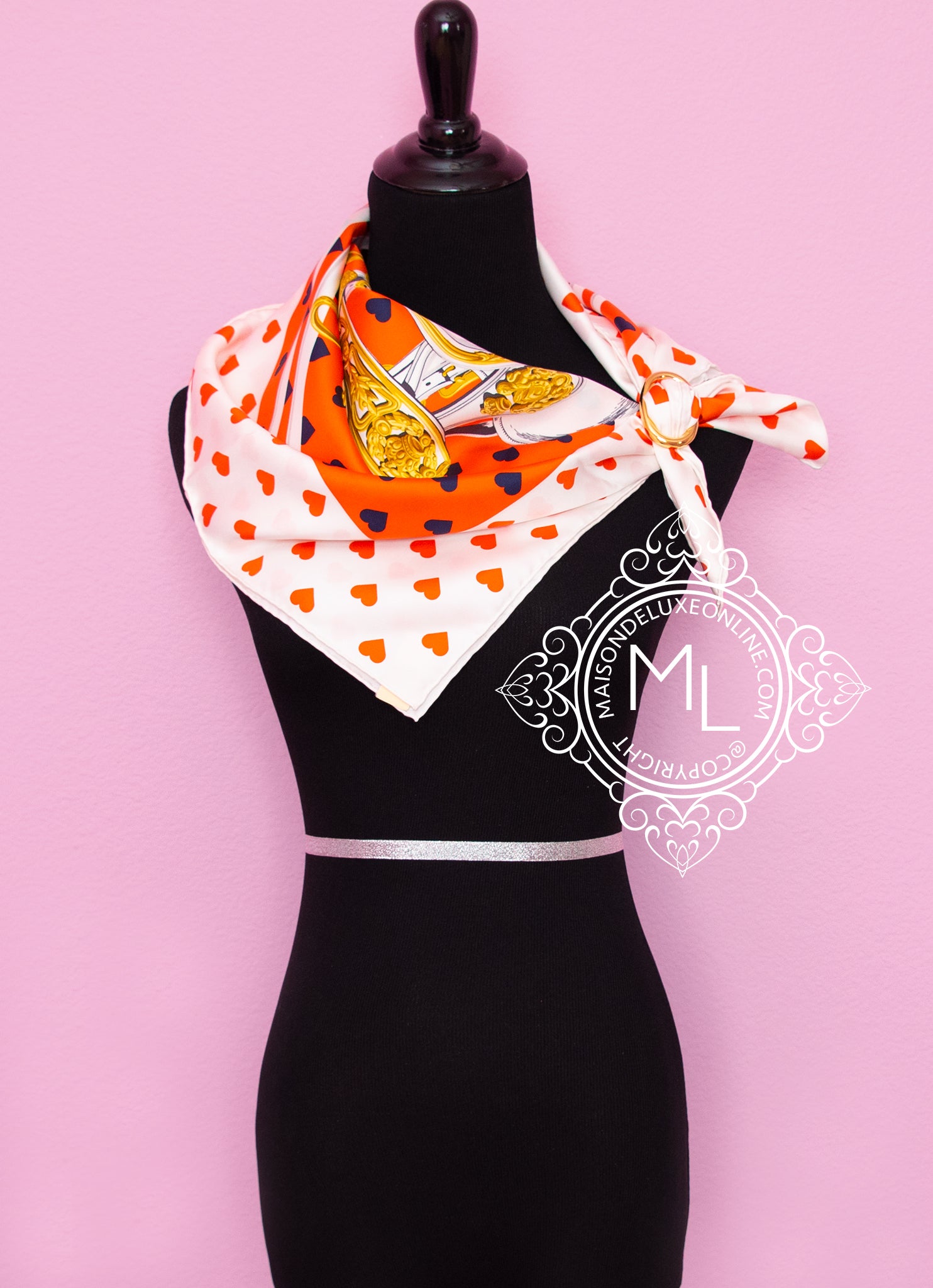 Hermes Orange Twill Silk 90 cm 36 Brides De Gala Love Scarf