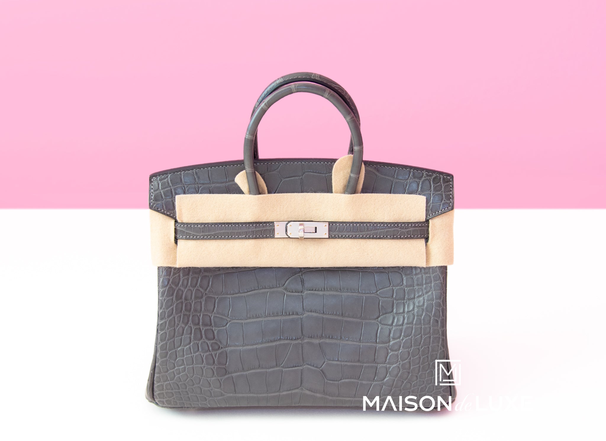 Hermes Graphite Matte Crocodile Palladium Birkin 25 Handbag Bag