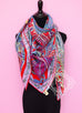 Hermes "Le Jardin de la Maharani" Red Cashmere 140 GM Shawl Scarf