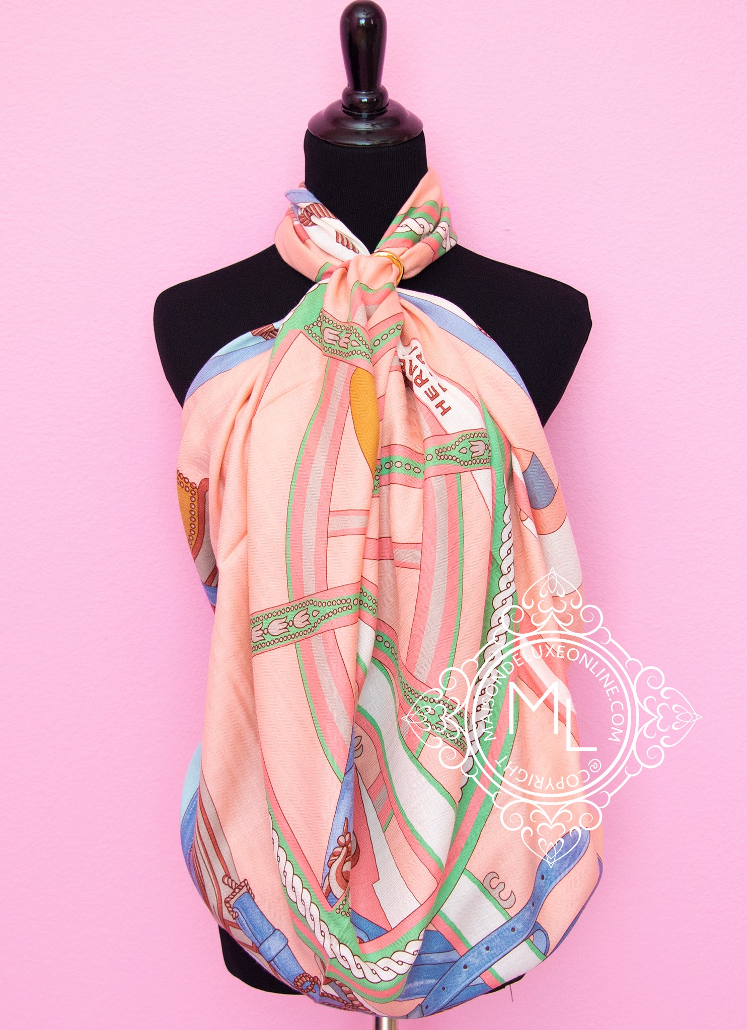 Hermes Duo d'Etriers Blue Pink Cashmere 140 GM Shawl Scarf - MAISON de  LUXE