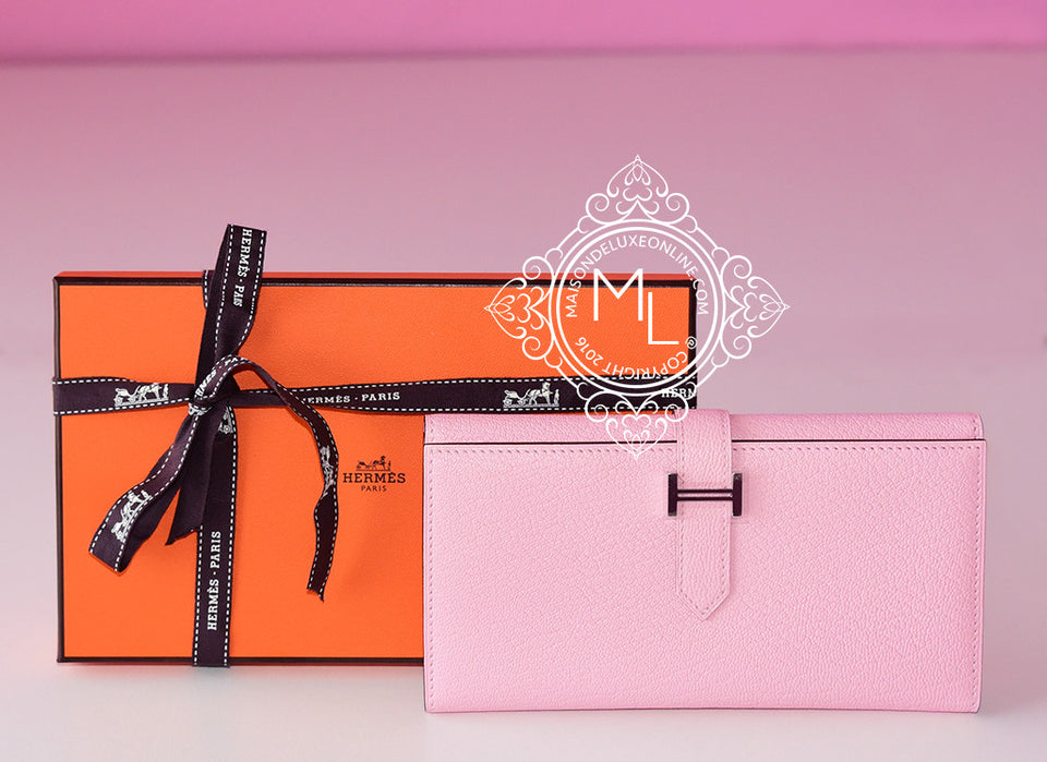 Hermes Rose Sakura Trifold Pink Chevre Bearn Long Wallet - New - MAISON de LUXE - 1