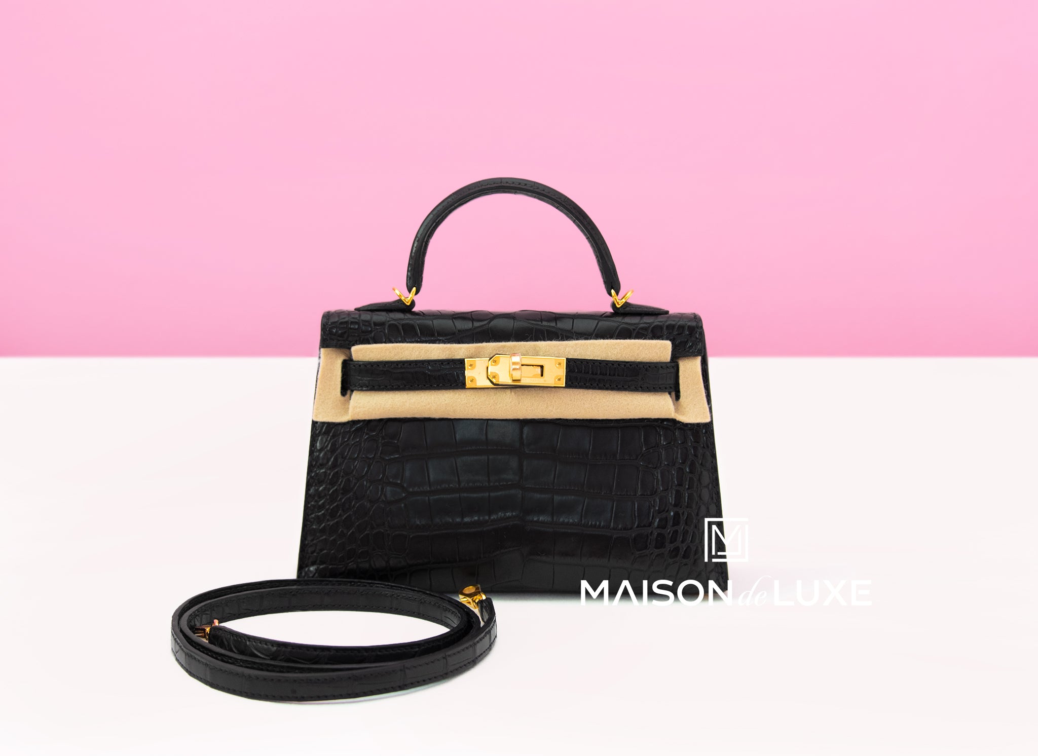 Hermes Mini Kelly II 20 Gris Perle & Noir Matte Alligator Crocodile  Permabrass – MAISON de LUXE