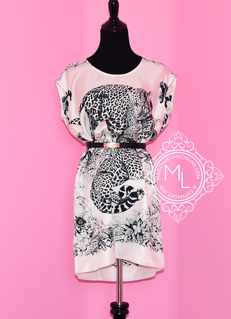 Hermes White Jungle Love Silk Tunic Dress 34 fit 36