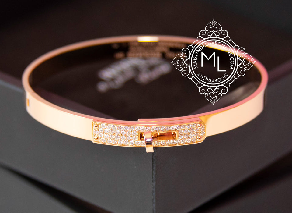 Hermes Rose Gold Diamond Kelly Bracelet SH