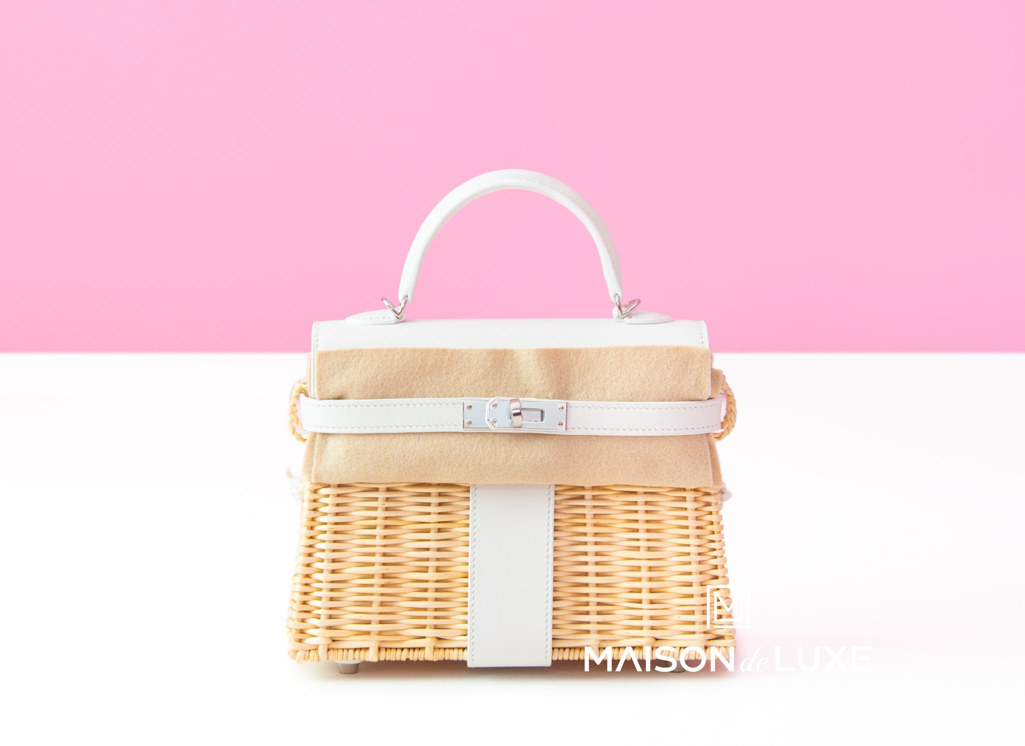 Hermes Blanc White Picnic Mini Kelly Bag Handbag Wicker – MAISON